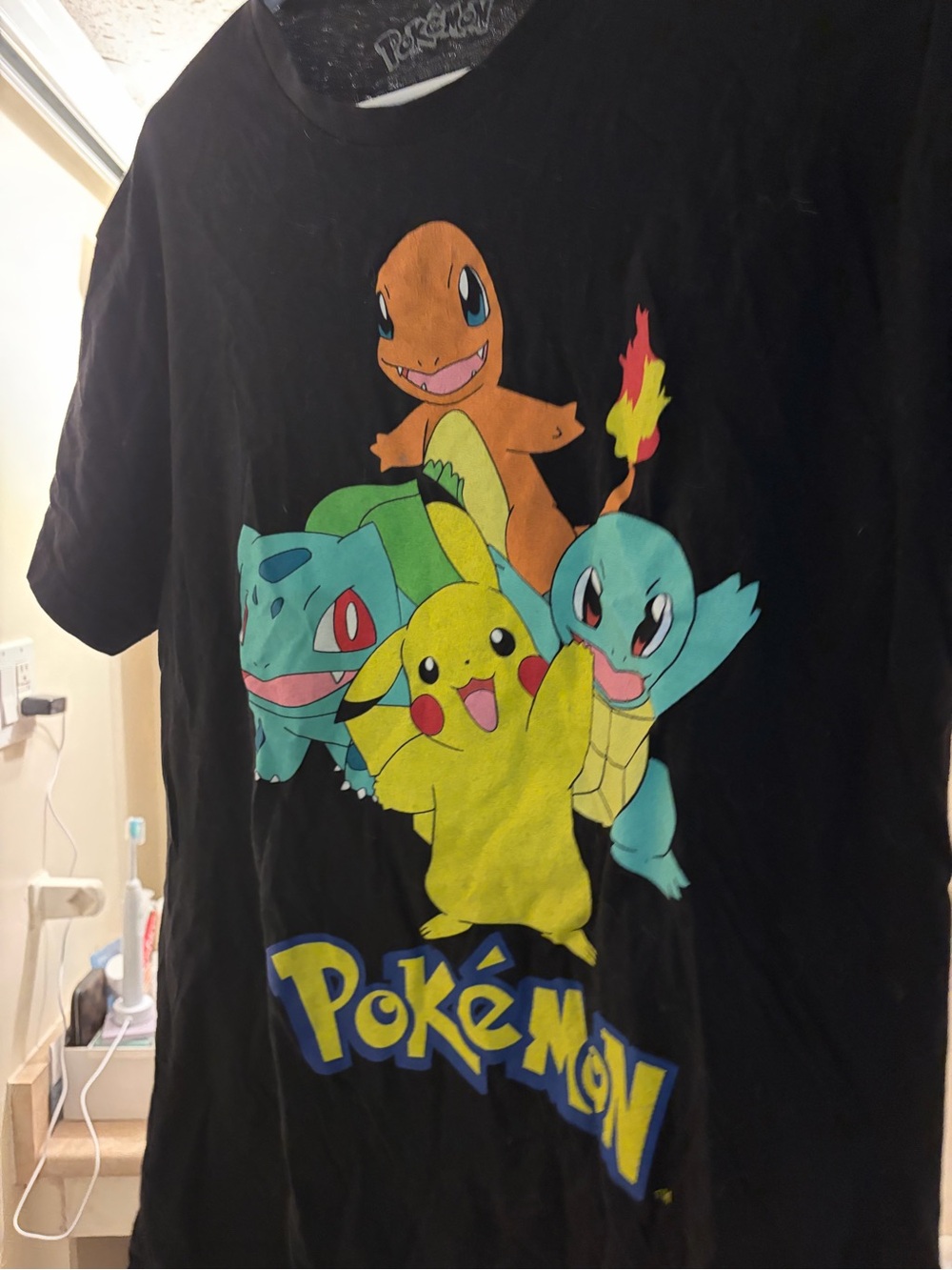 Pokemon Black Tee with Yellow Pikachu and Multicolor Starters